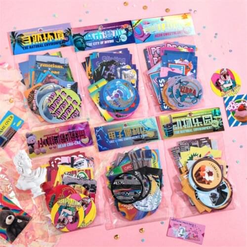 2Sets Cartoon Hand Account Coated Paper Stickers 90PCS Scrapbooking Album Home Decoration Japanese Paper Bar Cafe Sticker