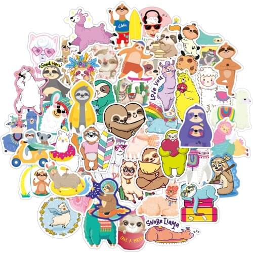 80 Pcs/Lot Cute Animals Stickers Cartoon Llama Alpaca Sloth Sticker Decal Pack on Kids Water Bottle Laptop Skateboard Guitar Toy