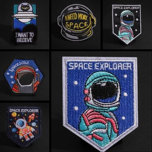 Astronaut UFO Alien Patches Astronaut Planet Embroidery Iron On Universe Parches For Clothing DIY Applique Badge Iron On Patches