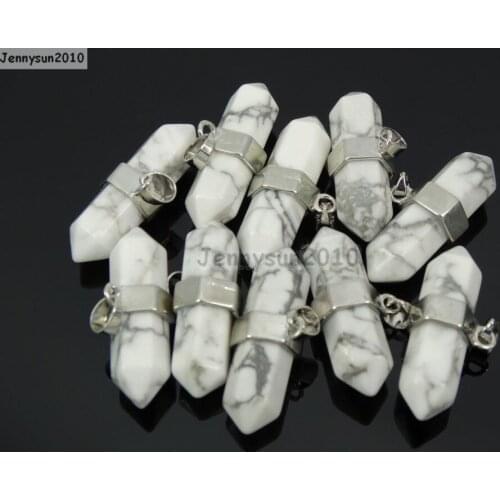 Natural White Howlite Gems Stones Horizontal Hexagonal Pointed Reiki Chakra Pendant Beads Necklace Jewelry 10Pcs/Pack