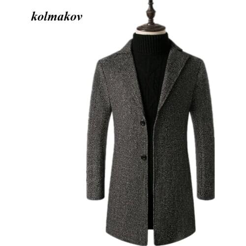 2020 New Arrival Winter Style Men Boutique Woolen Coat Fashion Casual Solid Single Breasted Woolen Trench Coat Dress Size M-5XL