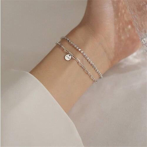 New Top Double Layer Chain Bracelet Female Jewelry Pure 925 Sterling Silver Bangle For Women Letter Accessories Bracelet Lady