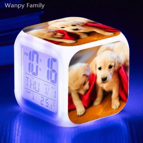 Very Cute Pet Dog Alarm Clock 7 Color Glowing LED Digital Alarm Clocks For Kids Birthday Gift Multifunction Electronic Clock