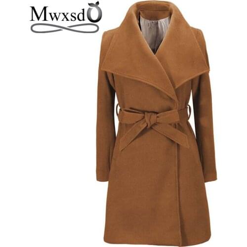 Autumn winter women woolen long coat and jacket womens middle long Warm Lapel Belted Jackets