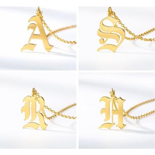 Stainless Steel Old English Letter Necklace Women Wholesale A-Z Initial Alphabet Jewelry gift Pendant Necklaces Dropshipping