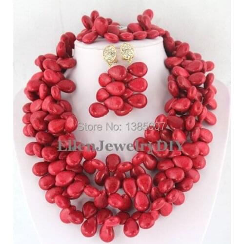 Superb Quality Red hot Jewelry Set Nigerian hot Necklace Bridesmaid Gift Holiday Party Necklace hot Bracelet