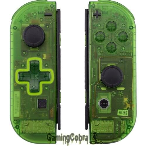 EXtremeRate Transparent Clear Green Controller Housing (D-Pad Version) with Full Set Buttons for Nintendo Switch JoyCon