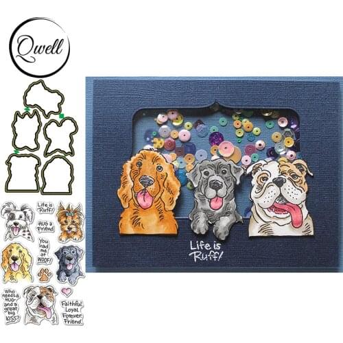 QWELL Various Faithful Dogs Animal Cutting Dies And Clear Stamps Sentences Life Is Ruff DIY Scrapbooking Craft Paper Card 2020