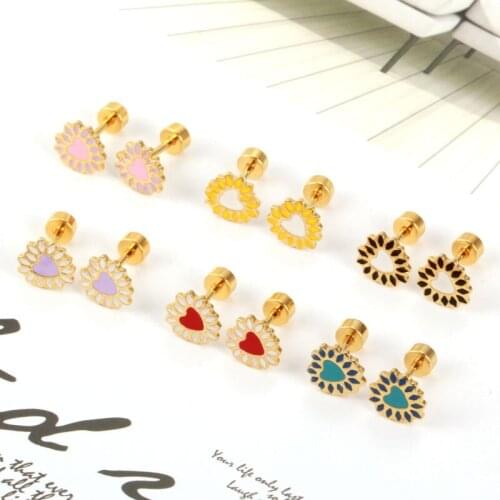 OUFEI Heart Earrings For Women Stainless Steel Earrings Set Stud Earrings 2020 Fashion Jewellery Accessories Free Shipping