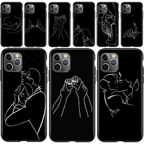 Black Line Couple Silicone Cover For Apple Iphone 12 Mini 11 Pro XS MAX X XR 6 7 8 Plus 6S 5 5S SE Phone Case