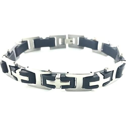 Stainless Steel Silicone Mens Bracelet Black Silicone Bracelet