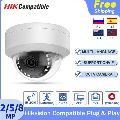 Hikvision Compatible Dome Camera 4K Webcam 5MP Security Camera Outdoor Motion Detection Baby Monitor IK10 IP66 POE IR APP Remote