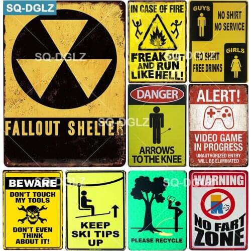 [SQ-DGLZ] FALLOUT SHELTER Metal Sign Vintage Metal Plaque Plate Wall Decor DANGER Tin Signs Beware Poster Gift