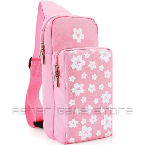 Pink Cherry Blossoms Game Accessories Storage Bag Cute Travel Carrying Case Shoulder Backpack for Nintendo Switch / Nintend Lite