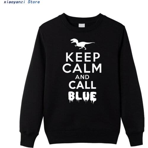 Keep Calm And Call Blue Letter Dinosaur Printed Jurassic Park sweatshirt Men hoodies O-Neck sweatshirts Cotton pullovers New249