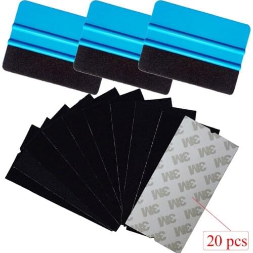 3PCS Felt Squeegee + 20PCS Fabric Cloth Self Adhesive Glue Black Replacement Edge Car Sticker Vinyl Film Wall Paper Scraper K35C