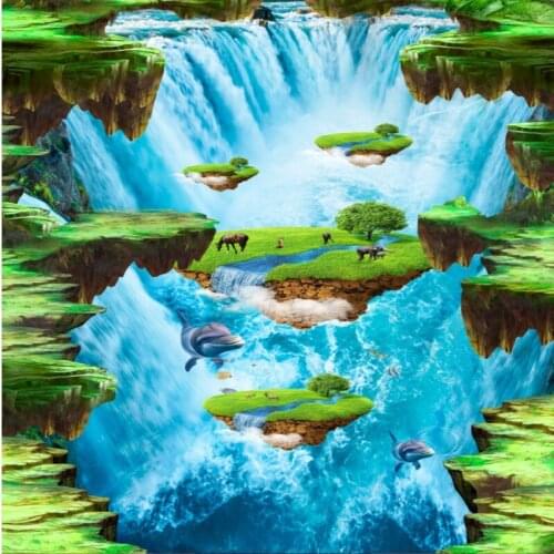 Wellyu Custom large-scale mural pvc floor 3D lawn waterfall Oceania waterproof thickening sidewalk wear-resistant 3D floor