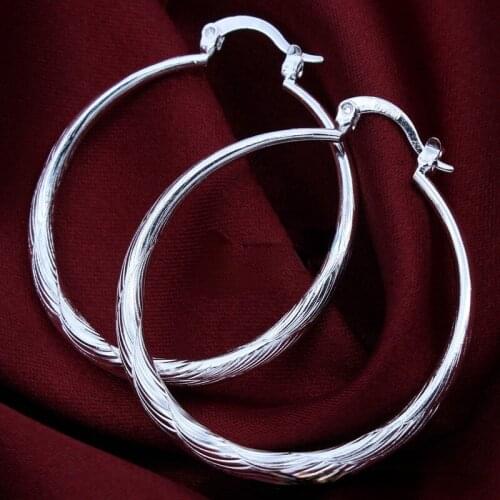 Hot classic 925 Sterling Silver classic 4CM hoop Earrings for Women fashion party wedding Jewelry Christmas gifts