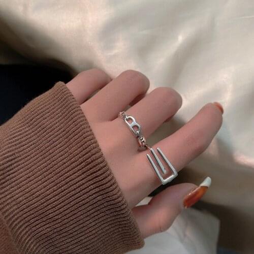 Morivovog Sterling 925 Silver B Letter Finger Ring Korean Ladies Vintage Chain Temperament Pinky Ring for Women Silver Jewelry