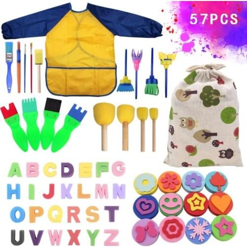 57pcs Children Sponge Paint Brushes Drawing Tools for Children Kids Early Painting Arts Crafts DIY Oil Acrylic Watercolor