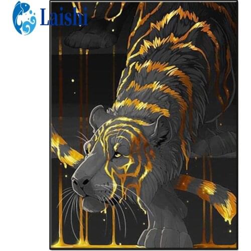 5D DIY Golden Tiger Round Drill Diamond Painting Cross Stitch 3D Diamond Art Embroidery animal Diamond Mosaic home Decor Gift