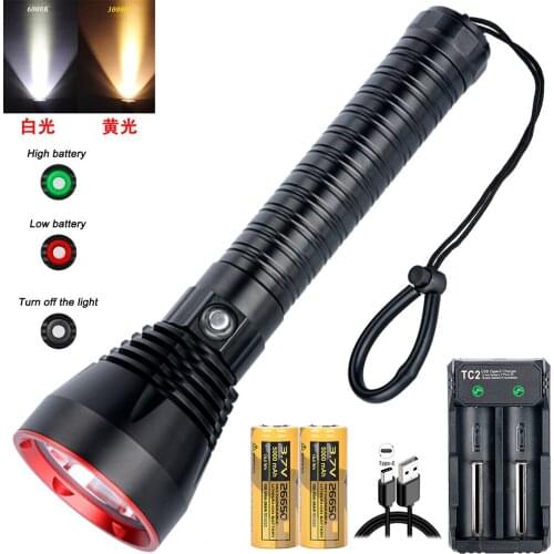6800lumens XHP70.2 White/Yellow LED Waterproof Scuba Diving Flashlight 100M Diver Light LED Underwater Torch Lamp DV12