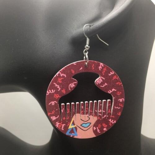 Free Shipping! Printing Pick Comb Wood Earrings Can mixed 3 colors