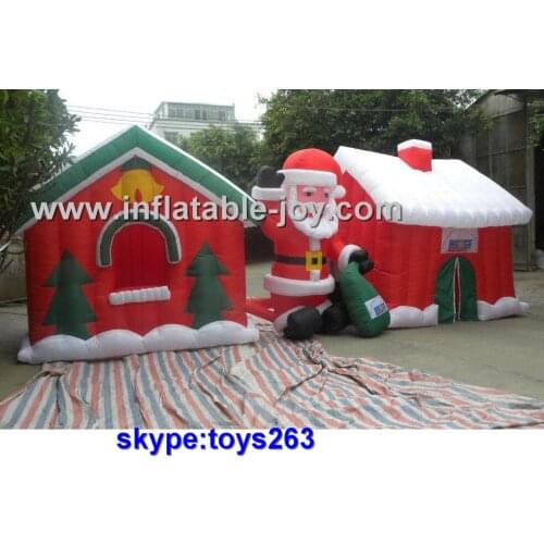 Free air shipping inflatable santa claus christmas house combo, inflatable christmas grotto, inflatable santa grotto for sale