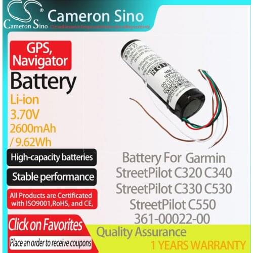 CameronSino Battery for Garmin StreetPilot C320 C340 C330 C530 C550 fits Garmin 361-00022-00 GPS, Navigator battery 2600mAh
