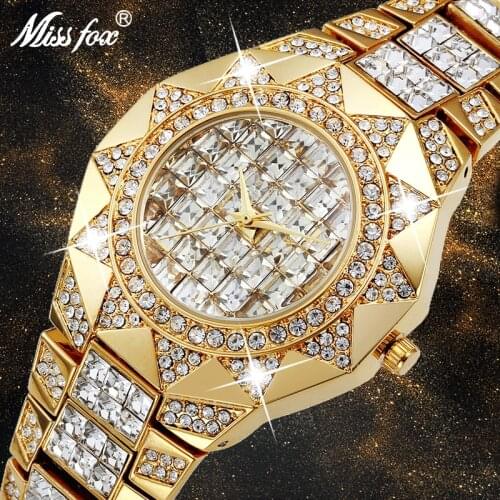Hip Hop Jewelry Watches Brand Luxury Sun Movement Full Diamond Steel Silver Ladies Watch Analog Round Quartz Wristwatch Gifts