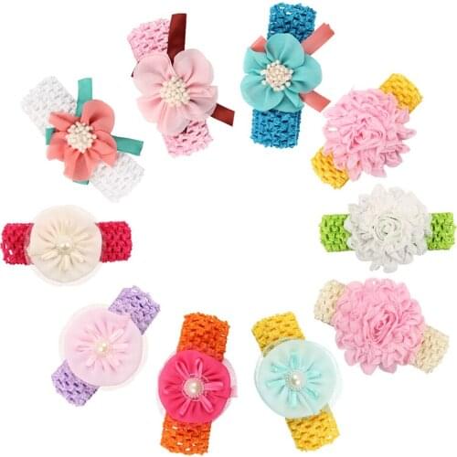 Childrens Hair Band Set 3/4PCS Handmade 4.5CM Chiffon Pearl Flower Infant Headband Hair Jewelry Princess Style Fashion Flower