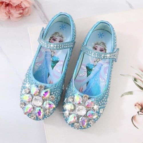Disney Girls Party Shoes Princess Sandals Leather Glitter Crystals Rhinestones Kids Shoes Elsa Sandals Children Christmas gift