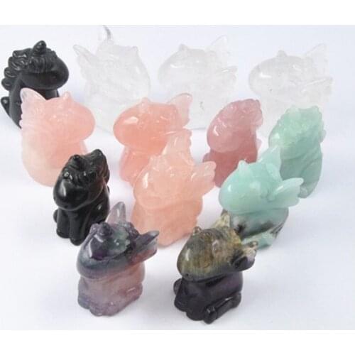 Unicorn Natural Crystal Gemstone rose crystal Handmade Figurine Reiki Energy Stone Home Decoration Crafts Souvenir