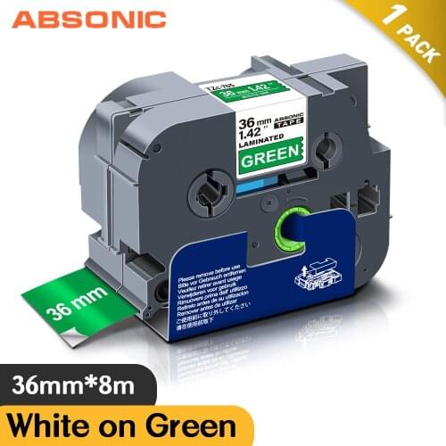 Absonic 36mm Tze765 White on Green Laminated Label Tape tze Tape for Brother P-touch PT Pirnter Tze-765 tze 765 tze765 TZe261
