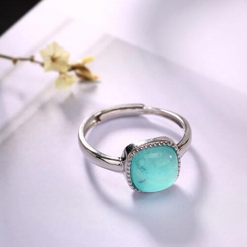 Amazonite Adjustable 100% 925 Sterling Silver Ring For Women Hand Rings Tulops&Pomegranate flowers Fine Jewelry Gift
