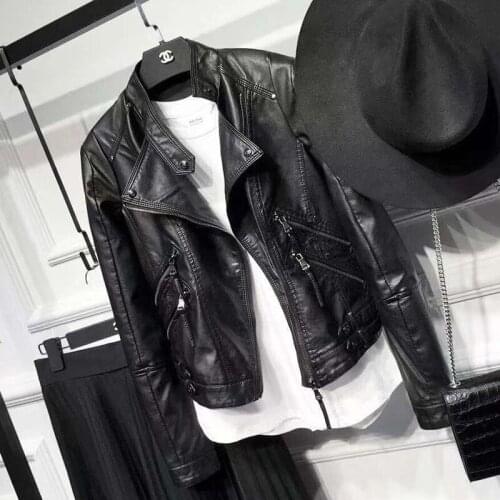 Short PU Leather Coat Womens Jacket Spring Autumn Coats 2020 new Korean locomotive pu skin Slim thin Long Sleeves Jackets XA334