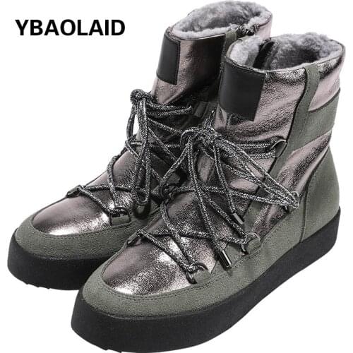 Leather Thick-soled Warm Snow Boots Winter New Round Toe Stitching Cross-cut Side Zipper and Velvet Short-tube Cotton Shoes