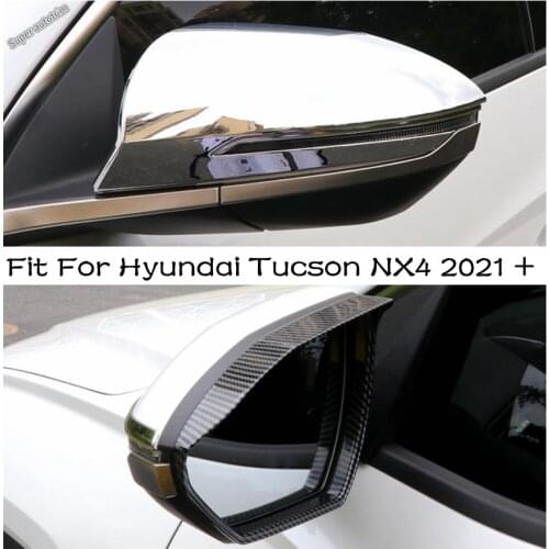 Lapetus Rearview Mirror Cover Cap / Rain Eyebrow Trim Accessories ABS Fit For Hyundai Tucson NX4 2021 2022 External Spare Parts