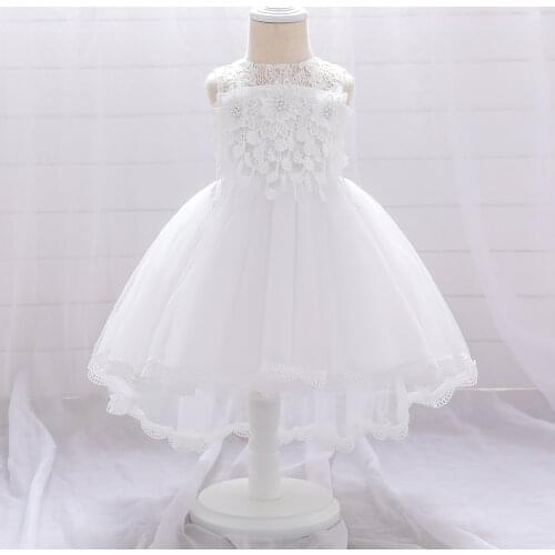 Summer Lace Trailing Beading Christening Princess Toddler Birthday Party Ball Gown Baby Girl Dress Newborn Child Baptism 1 Year