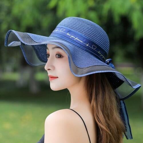 Summer Female Sun Hats Visor Hat Big Brim Classic Bowknot Folding Straw Hat Casual Outdoor Beach Cap For Women UV Protection Hat