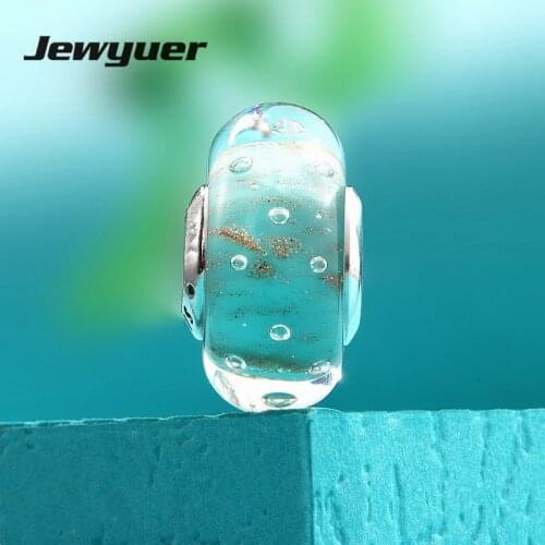 2017 Summer collection 925 Sterling Silver Murano Glass beads Mint Glitter Glass Bead fit charms bracelets DIY fine jewelry B160