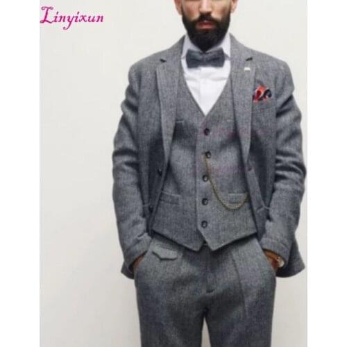 Linyixun Costume Mariage Homme Mens Suits For Wedding Custom Made Grey Tuxedo Traje Boda Hombre Blue Suit 3 Pieces Suits Mens