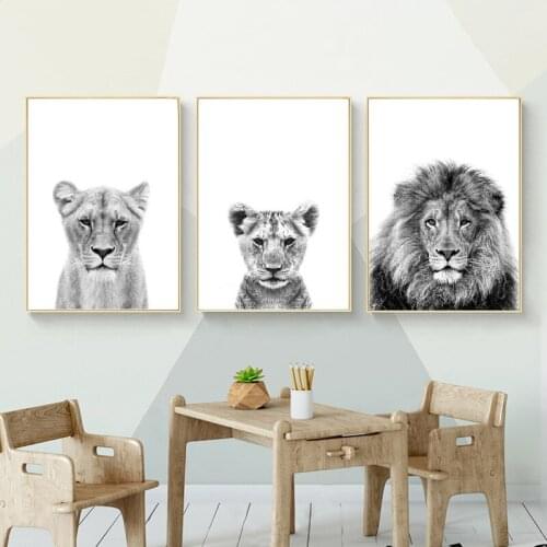 Lioness Animals Posters Safari Wall Art Lion Cub Print Black and White Canvas Baby Kid Room Decor Painting Nursery Wall Picture