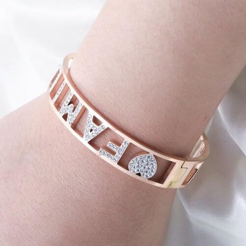 Trendy Girls Gold Color Stainless Steel Bracelet Bangle With Rhinestone FAMILY Letters Charms Bangles For Women Accessories 2021