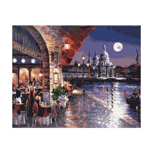 Prague Night Coffee Shop paint by numbers diy canvas wall decor hand painted picture printed drawing coloring by number