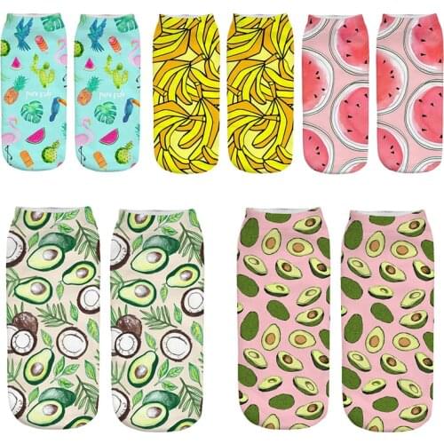 Harajuku Cute Fruit Avocado Socks Women Socks Summer New 3D Printed banana Kiwi watermelon pineapple art novelty crazy socks