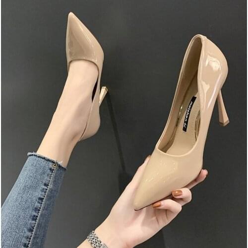 2021 spring and autumn new ladies stiletto heels fashion all-match sexy pointed patent leather single shoes