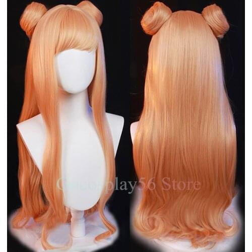 NEW Lux Wig Buns LoL Cosplay Luxanna Crownguad Long Curly Orange Synthetic Hair The Lady of Luminosity Role Play