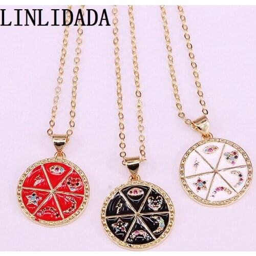 8Pcs New Arrival Fashion Round shaped Enamel with Cubic Zirconia Eye/Heart/Moon Enamel Charm Pendant Necklace For Women Girl