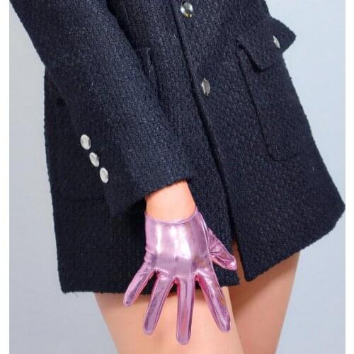 Womens runway fashion shiny pink patent leather glove ladys club performance formal party leather short glove 16cm R3033